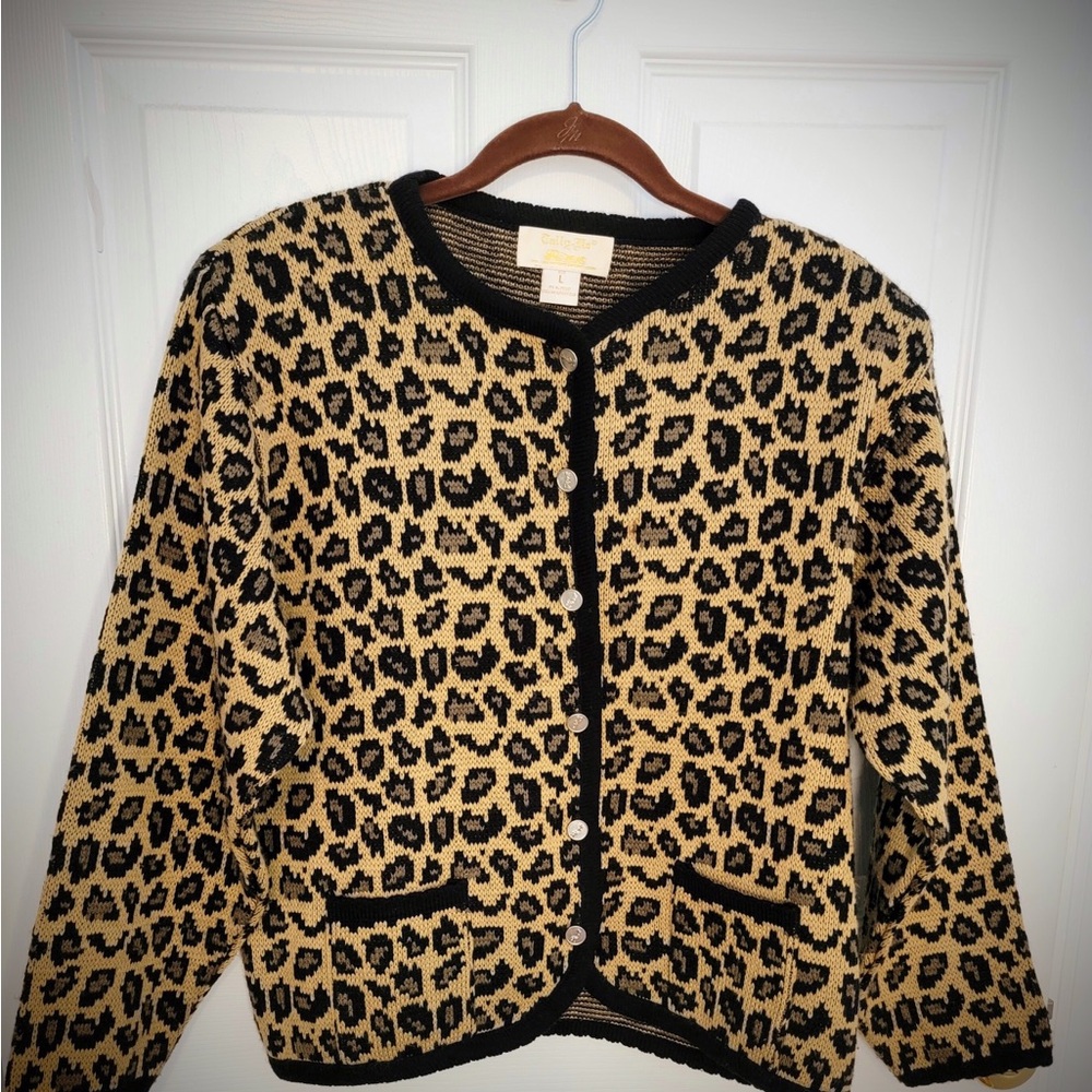 Tally Ho - Leopard print coat sweater with gold buttons